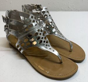 Carlos Santana Sydney Gladiator Sandals Womens 8.5 Silver Flats Party Festival